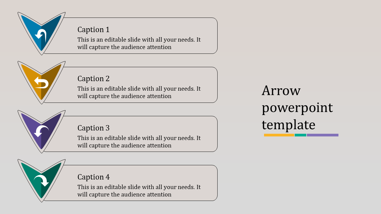 Attractive Arrow PowerPoint Template In Multicolor Model